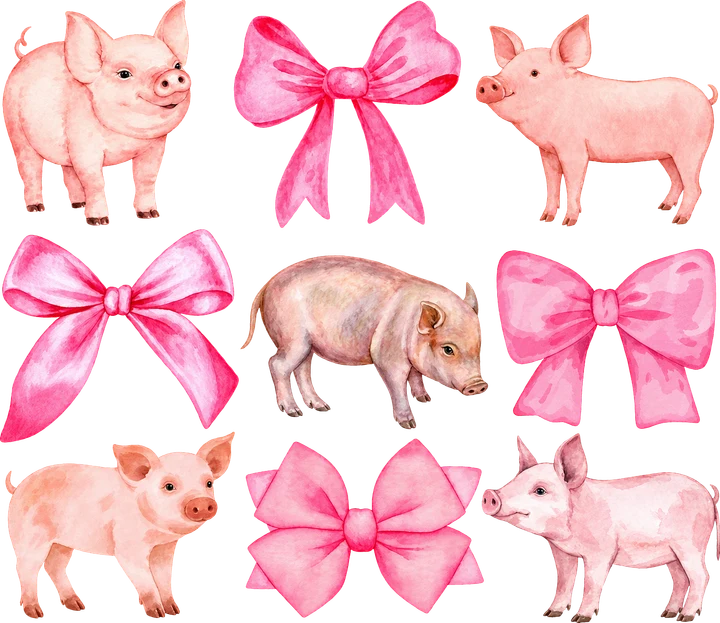 Pink Piglets and Bow DTF Transfer