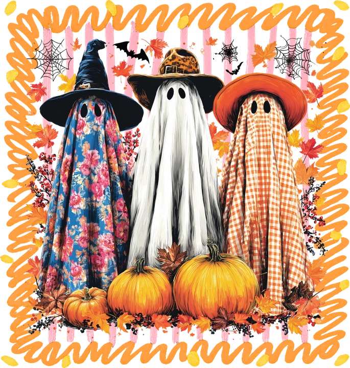 Three Ghosts in Hats DTF Transfer