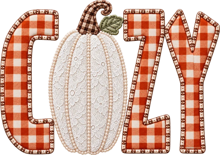 Texto con temática de calabazas y ambiente acogedor — Transfer DTF