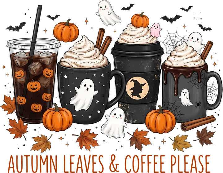 Halloween Coffee & Pumpkins DTF Transfer