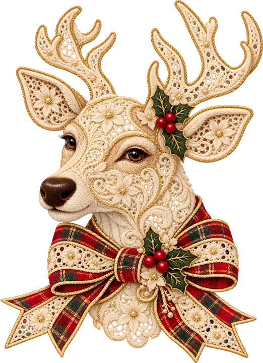 Lace Deer with Bow DTF Transfer
