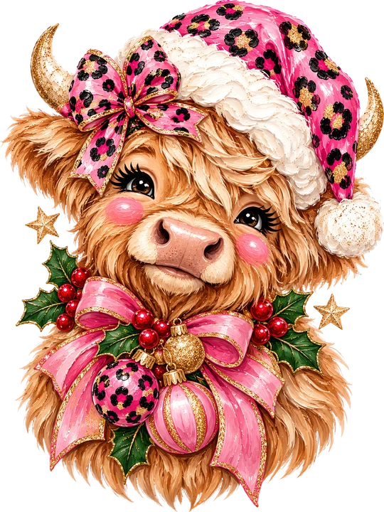 Pink Leopard Cow Christmas DTF Transfer