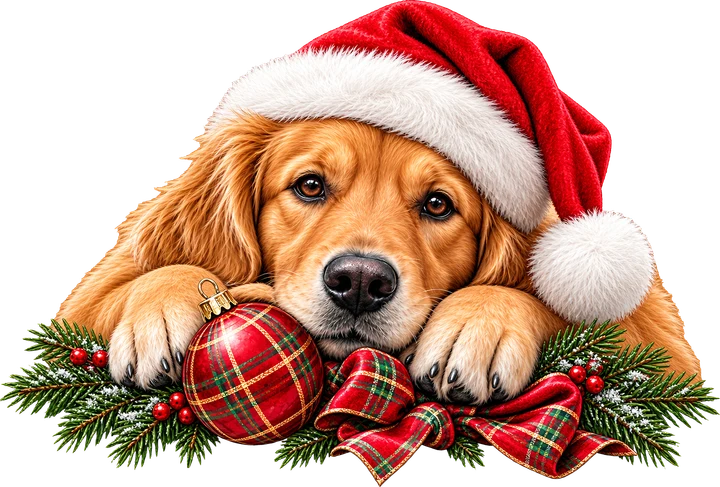 Perro con gorro de Papá Noel — Transfer DTF