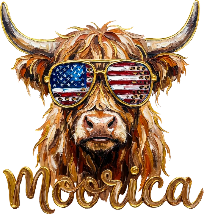 Highland Cow with American Flag DTF Transfer