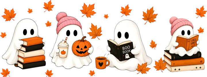 Cute Ghosts Reading Books DTF Transfer