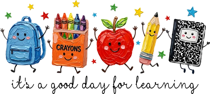 Backpack Crayons Apple Pencil Notebook DTF Transfer