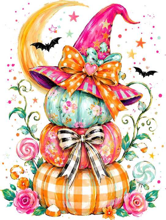 Witch Hat Pumpkin Stack DTF Transfer