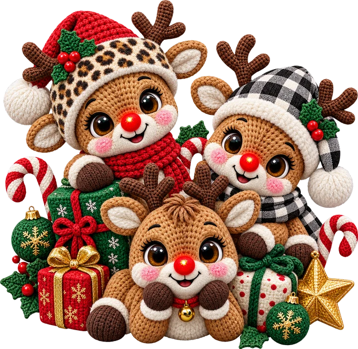 Crochet Reindeer with Gifts DTF Transfer