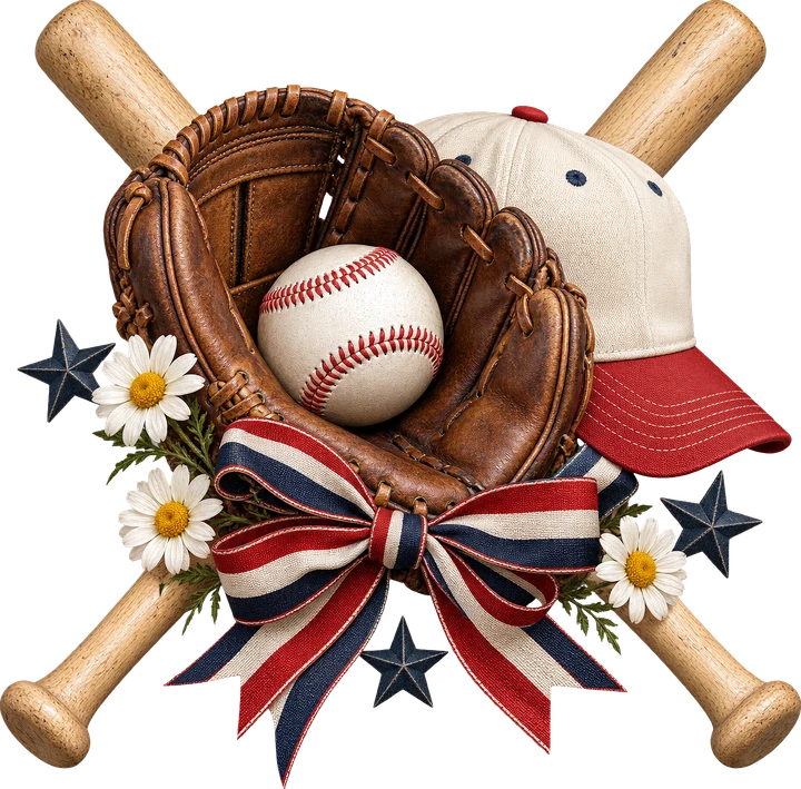 Baseball Gear with Patriotic Bow DTF Transfer