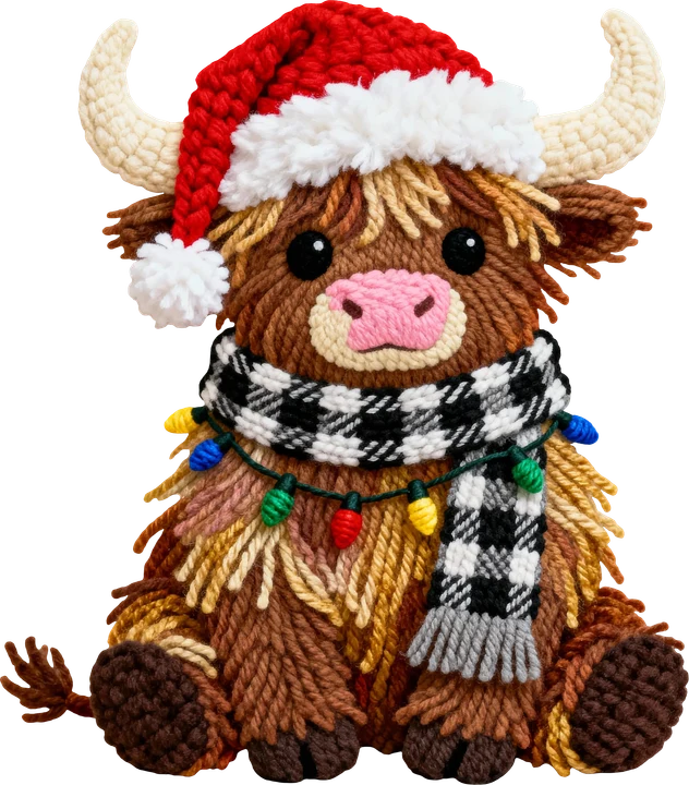 Christmas Cow in Crochet Style DTF Transfer