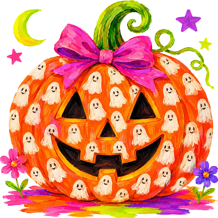 Ghost Pumpkin with Bow DTF Transfer