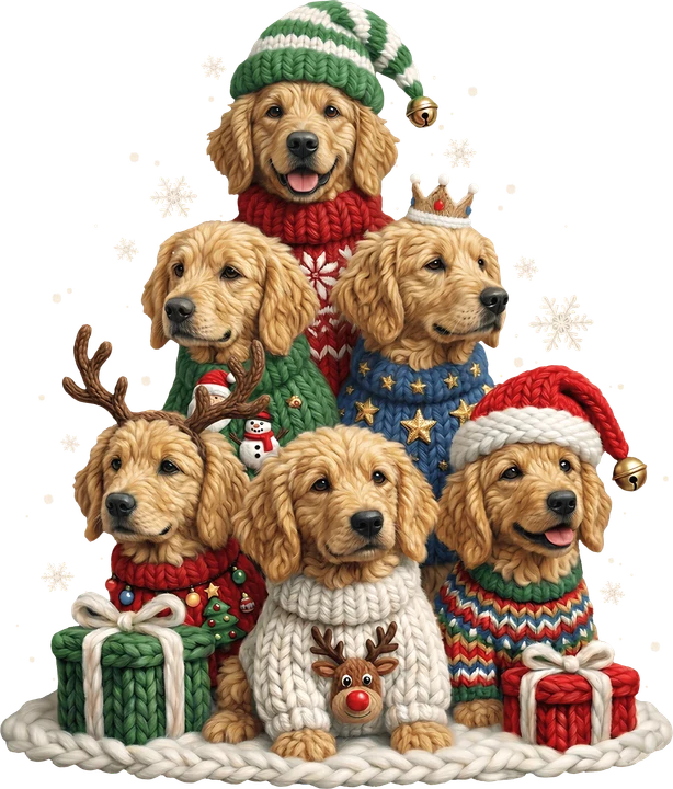 Christmas Puppies in Sweaters DTF Transfer