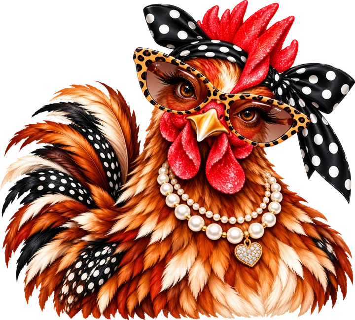 Chic Rooster with Polka Dot Bow DTF Transfer