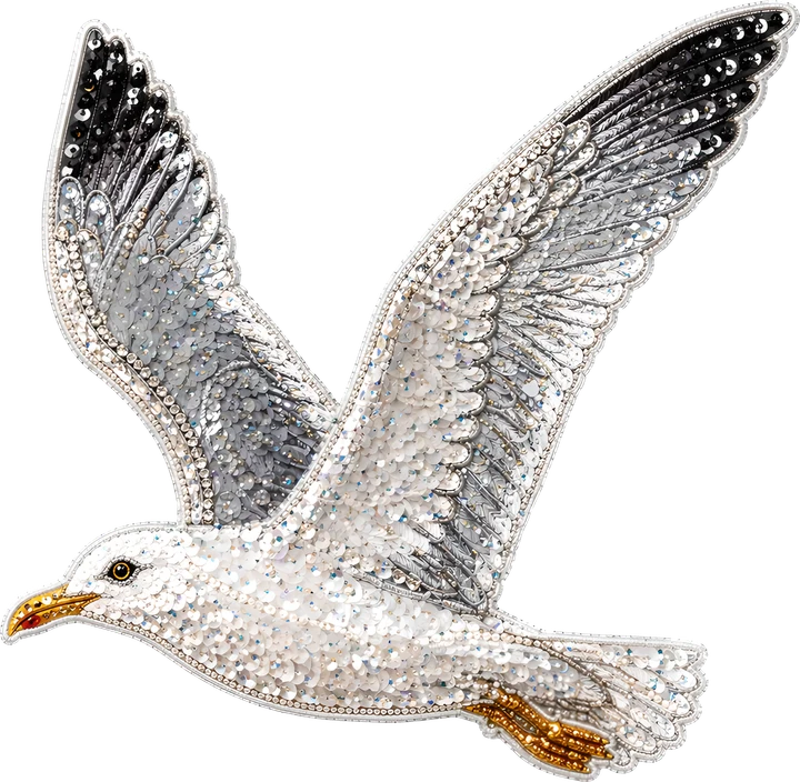 Glitter Seagull in Flight DTF Transfer