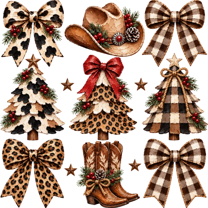 Decoraciones navideñas con temática de vaqueros — Transfer DTF