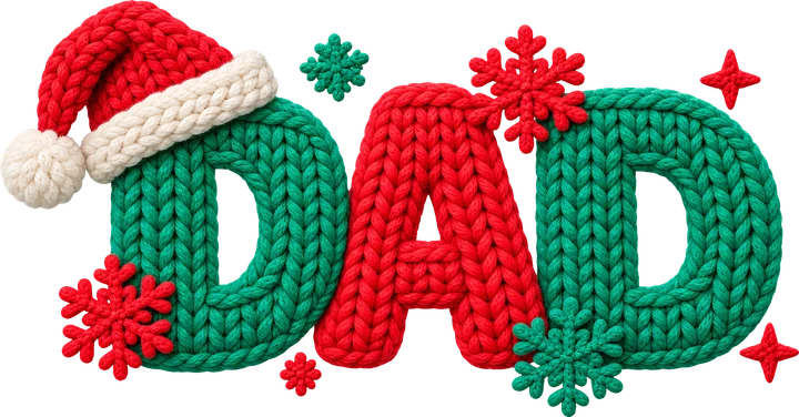 Knitted 'DAD' with Holiday Decor DTF Transfer
