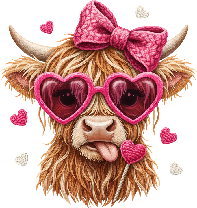 Cute Cow with Heart Sunglasses DTF Transfer