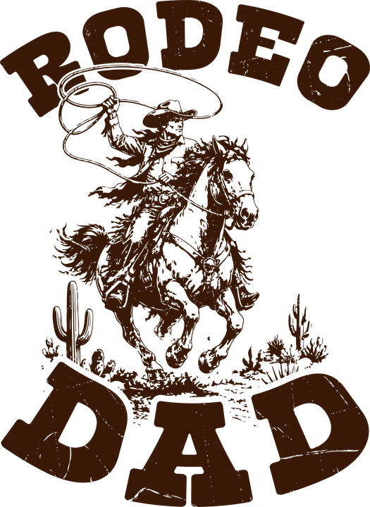 "Rodeo Dad" - Isang produkto o serbisyo na may temang "ama" at "rodeo," na may estilo ng Kanluran — DTF Transfer