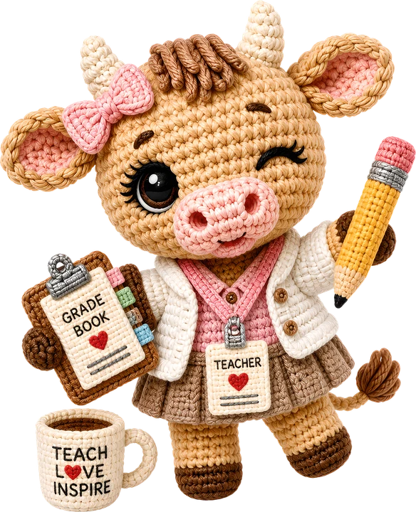 Crochet Cow Teacher DTF Transfer