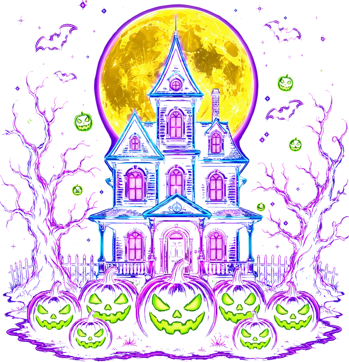 Haunted Mansion with Pumpkins DTF Transfer