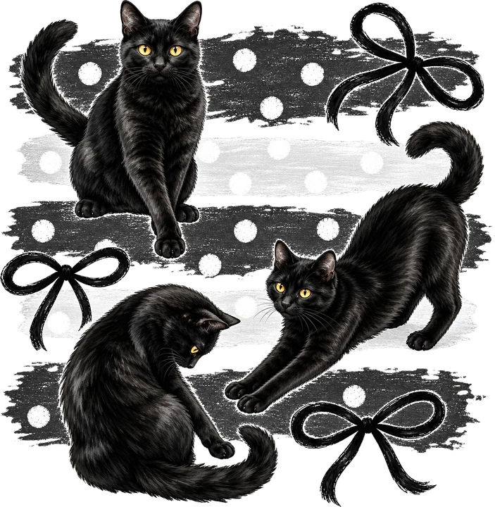 Three Black Cats with Bow DTF Transfer