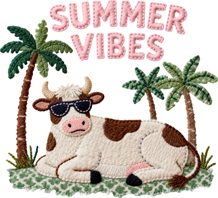 Summer Cow with Palms DTF Transfer