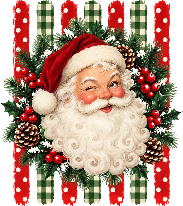 Santa Surrounded by Festive Wreath DTF Transfer