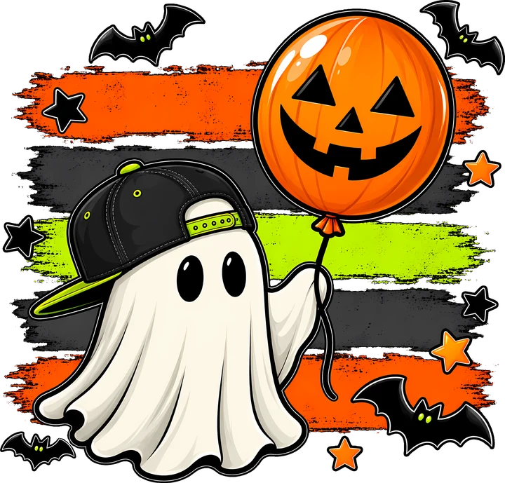 Ghost with Pumpkin Balloon DTF Transfer