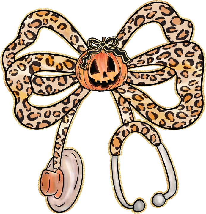 Leopard Bow with Pumpkin Stethoscope DTF Transfer