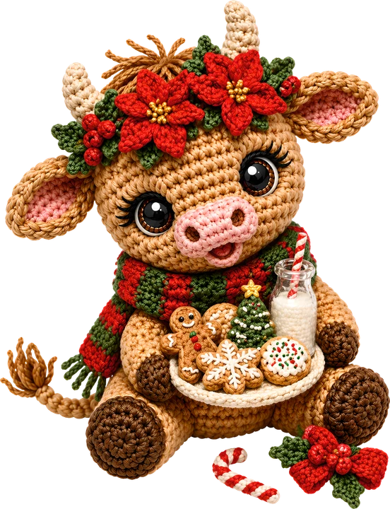 Vaca de invierno con galletas y leche — Transfer DTF