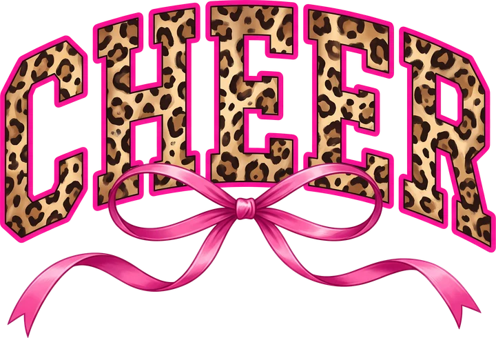 Leopard Cheer with Pink Bow DTF Transfer