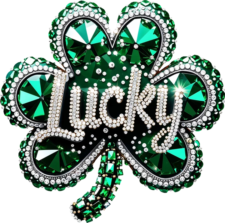 Trébol con pedrería de cristal "Lucky" — Transfer DTF