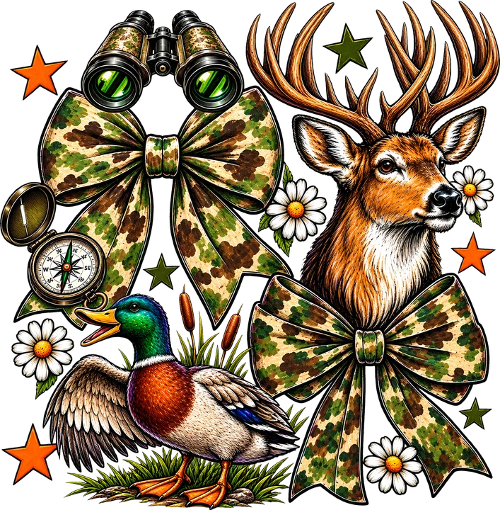 Deer, bird, and Binoculars DTF Transfer