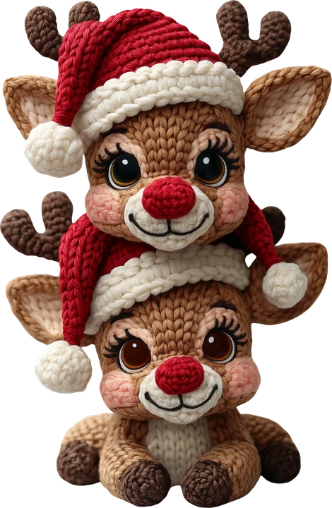 Two Reindeer in Santa Hats DTF Transfer