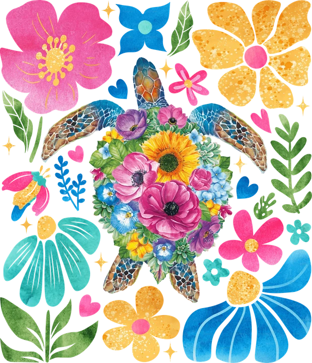 Turtle in Floral Garden DTF Transfer