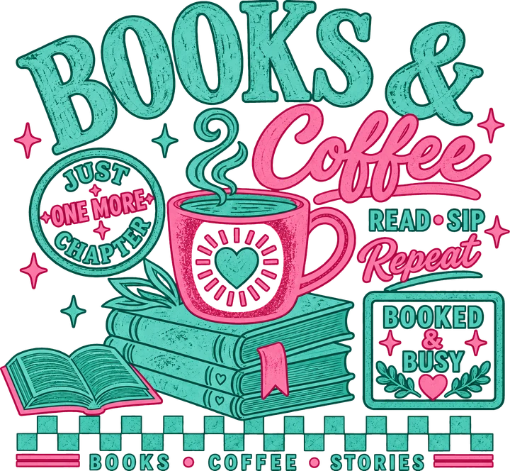 Books & Coffee DTF Transfer
