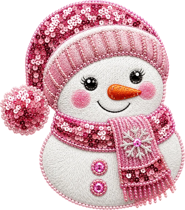 Pink na snowman na may mga sequins — DTF Transfer
