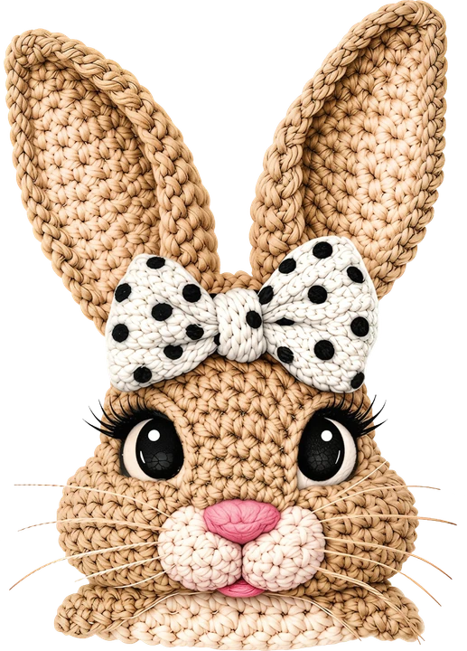 Crochet Bunny with Polka Dot Bow DTF Transfer