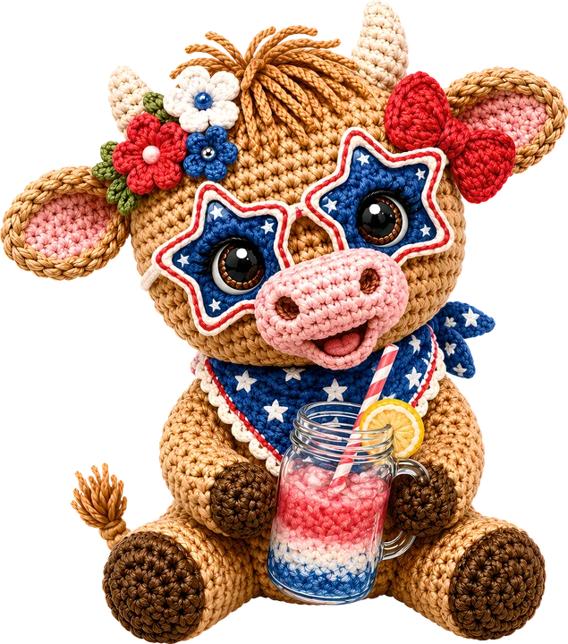 Patriotic Cow with Star Glasses DTF Transfer