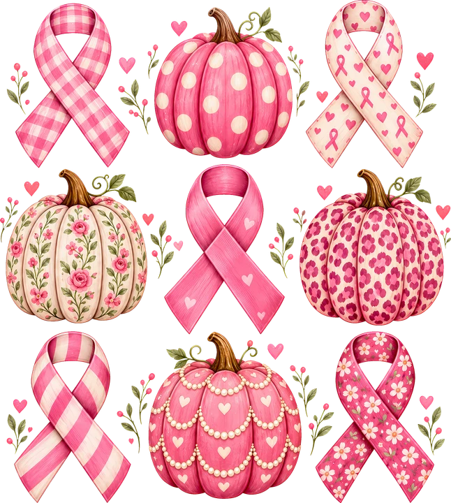 Pink Ribbon & Pumpkin DTF Transfer