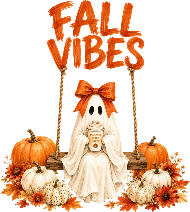 Ghost on Swing with Pumpkins DTF Transfer