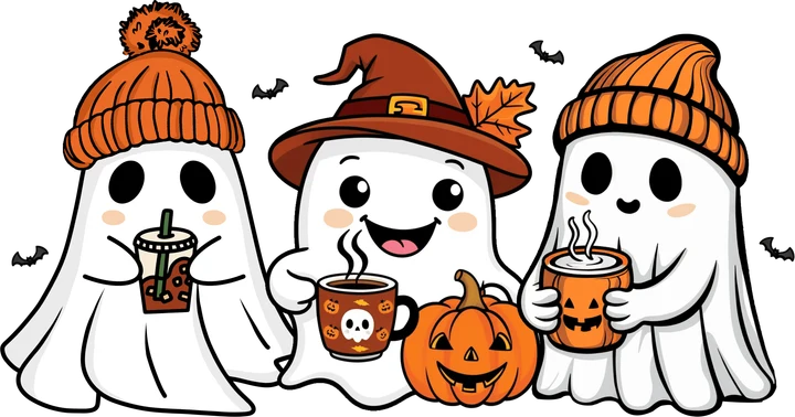 Cute Ghosts with Drinks DTF Transfer