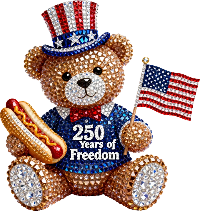 Patriotic Bear with Flag DTF Transfer
