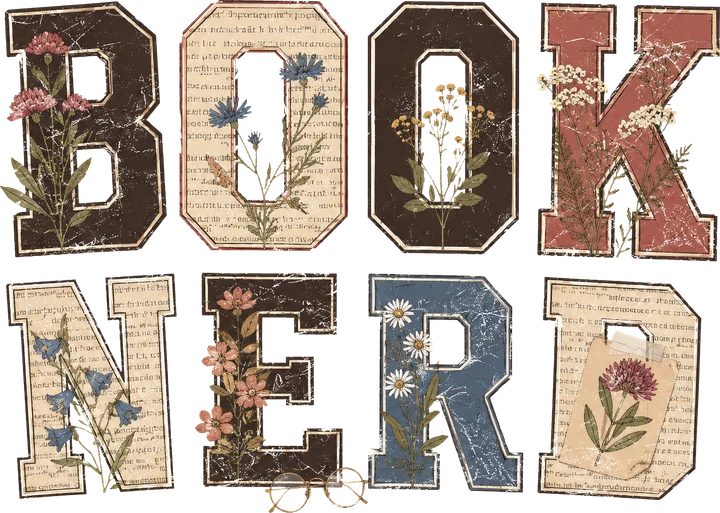 Book Nerd Floral Letters DTF Transfer