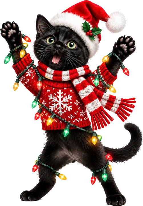 Black Cat in Festive Sweater DTF Transfer