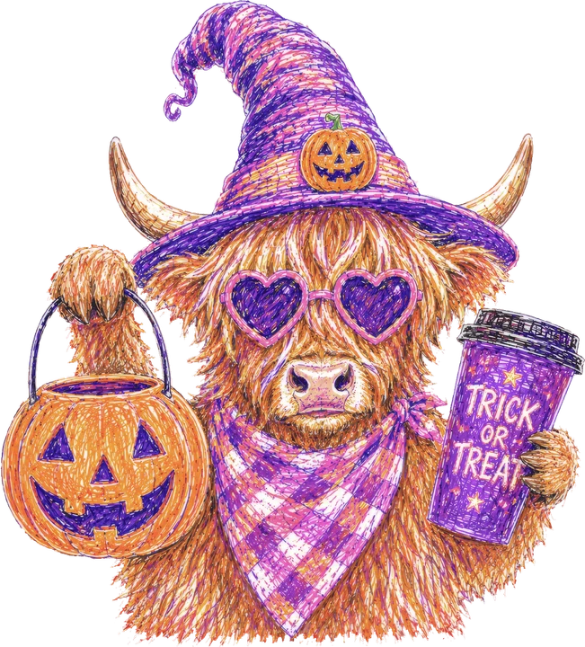 Witchy Highland Cow DTF Transfer