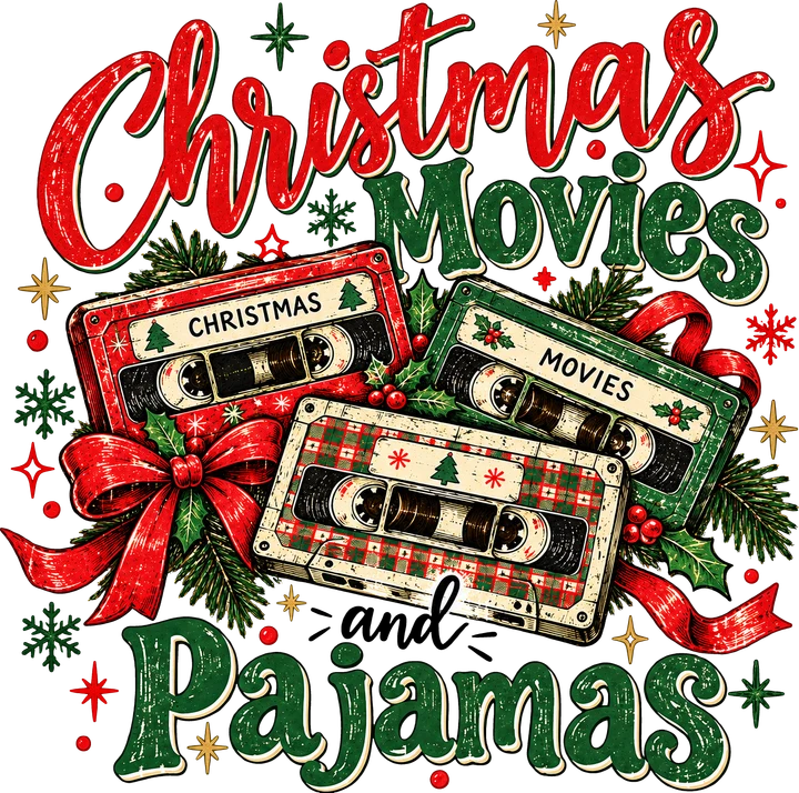 Películas navideñas y pijamas — Transfer DTF