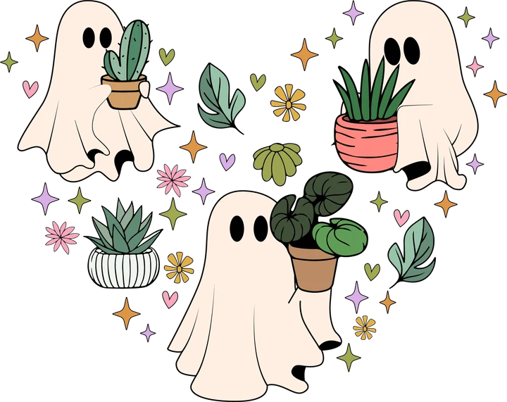 Cute Ghosts with Plants DTF Transfer