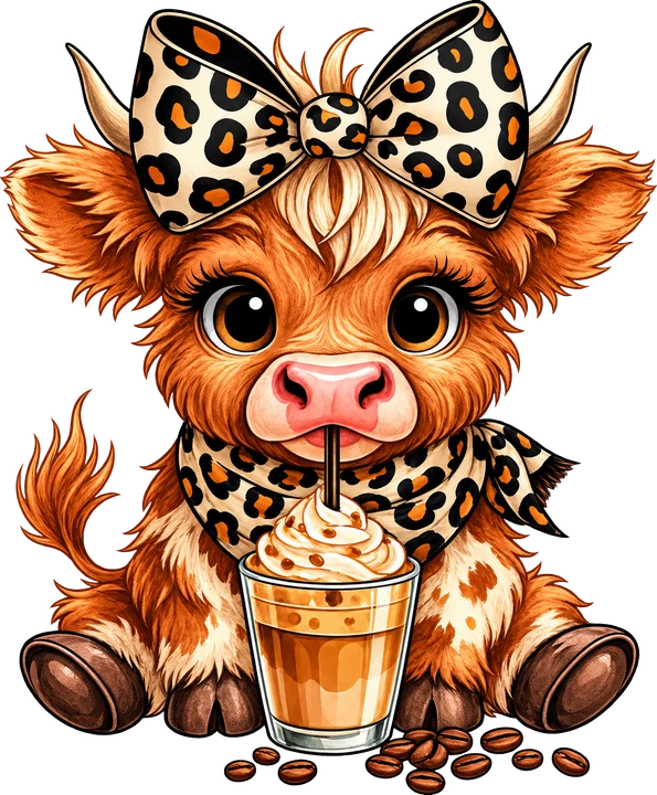 Cute Cow with Leopard Bow DTF Transfer