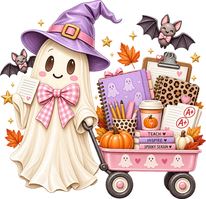Spooky Teacher with School Supplies DTF Transfer